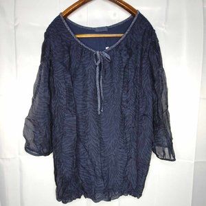 Womens Plus Size 18 Talking French Cupro Peasant Top Navy Blue